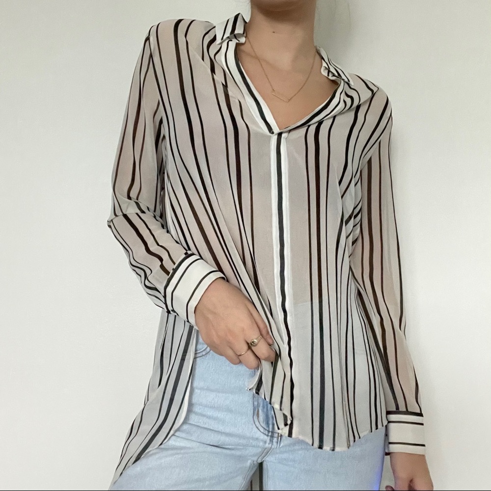 White & Black Striped Hi Low Blouse